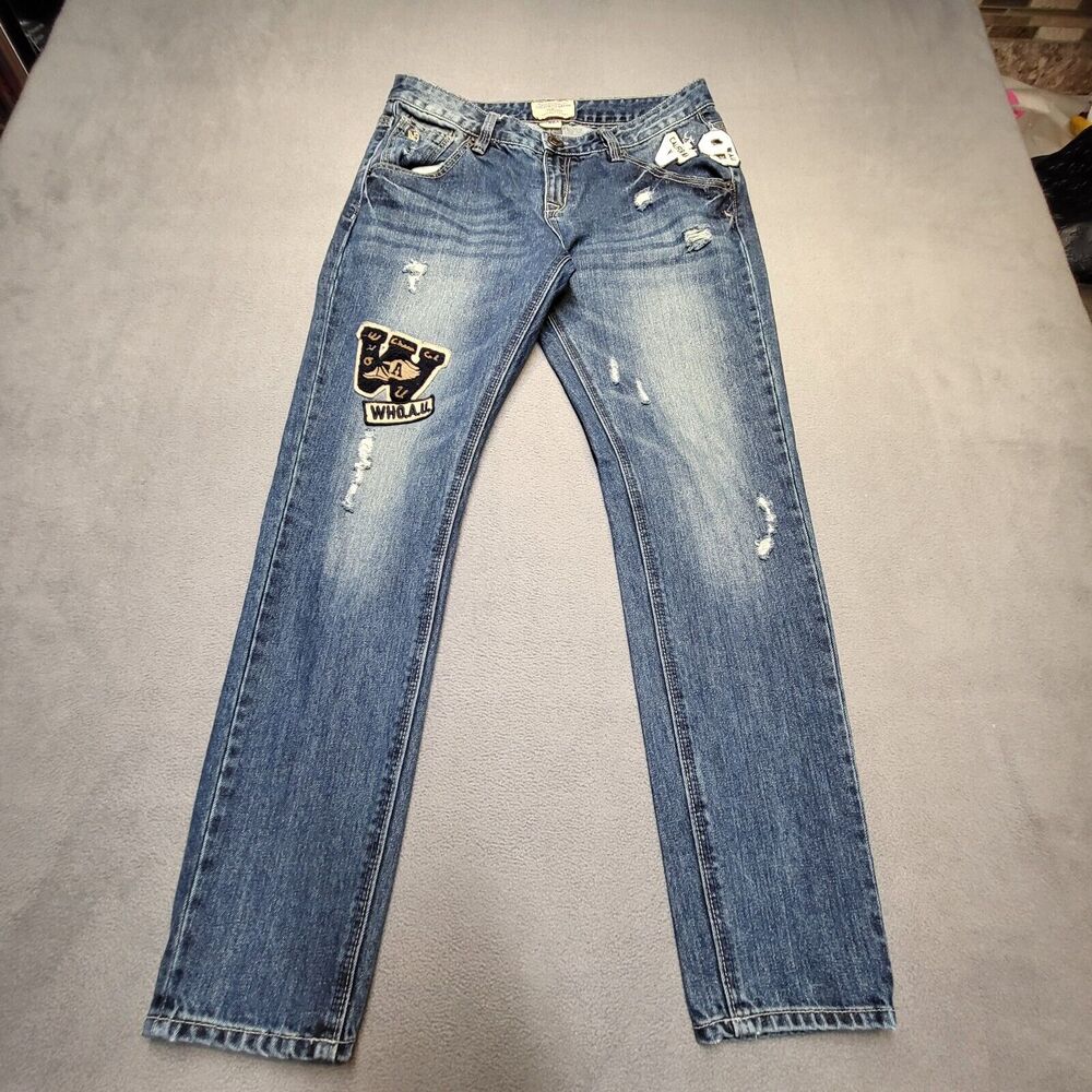 Whoau Jeans Womens 8? Blue California Boyfriend Del Ray Distressed Patches